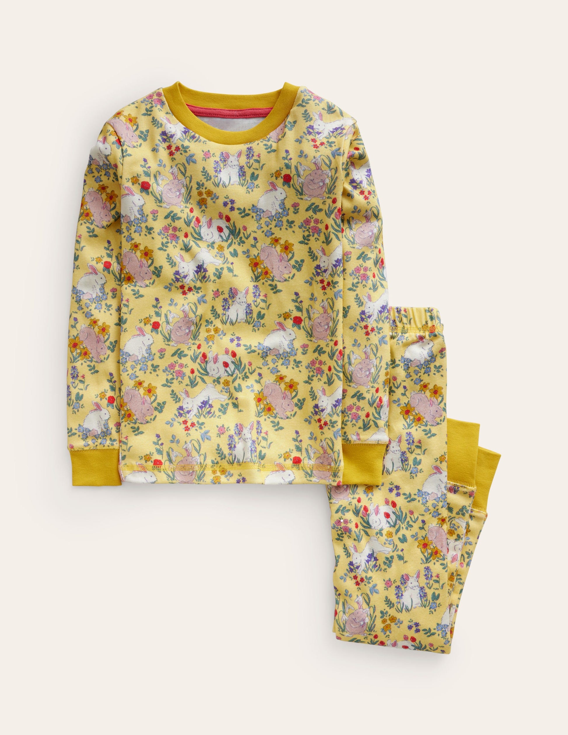 Snug Long John Pyjamas-Spring Yellow Bunnies-1
