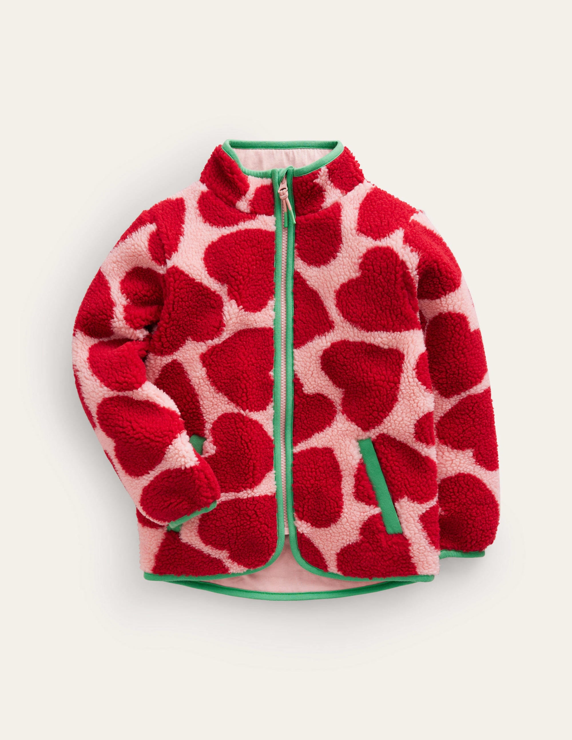 Zip Through Printed Fleece-Peach Skin Hearts - Image 1