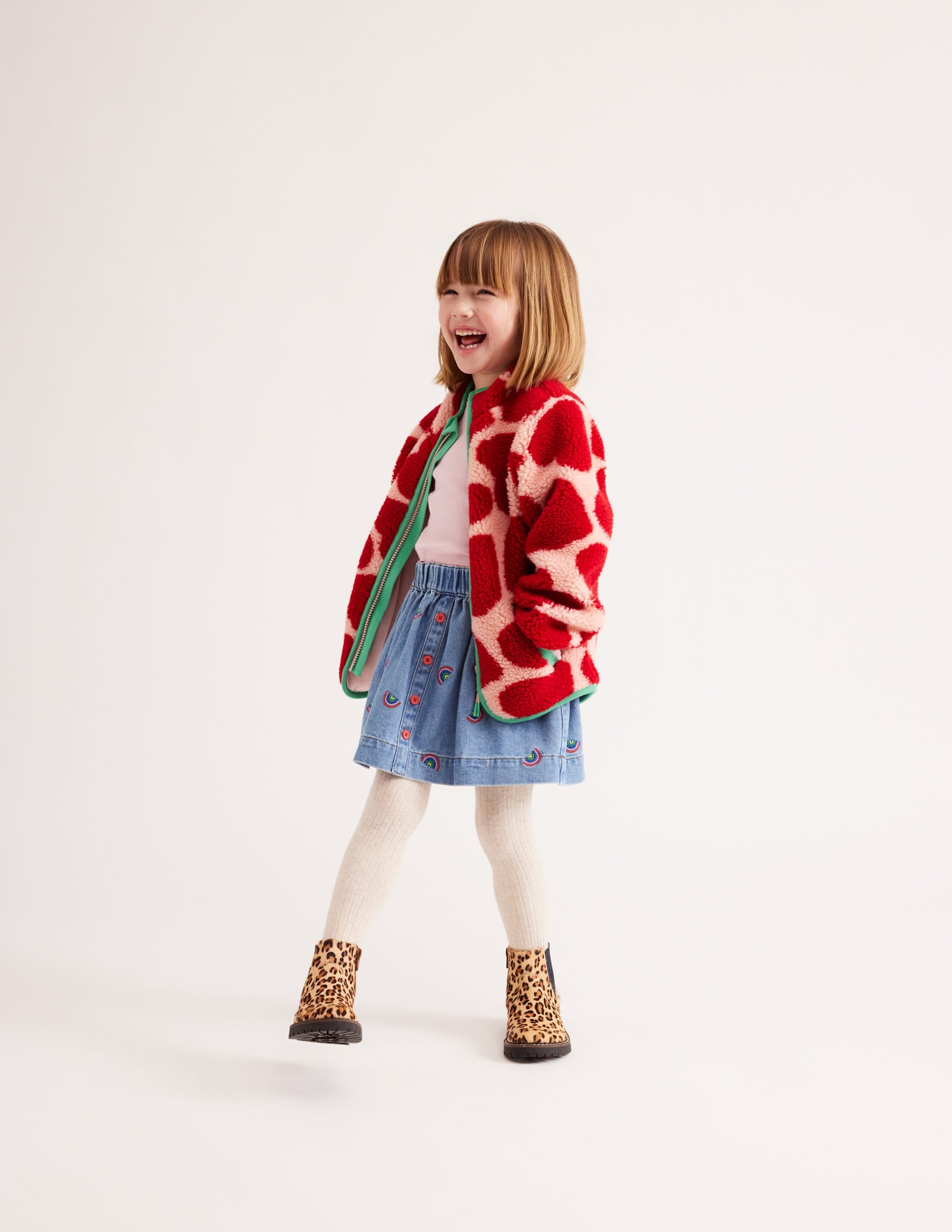 Zip Through Printed Fleece-Peach Skin Hearts - Image 4