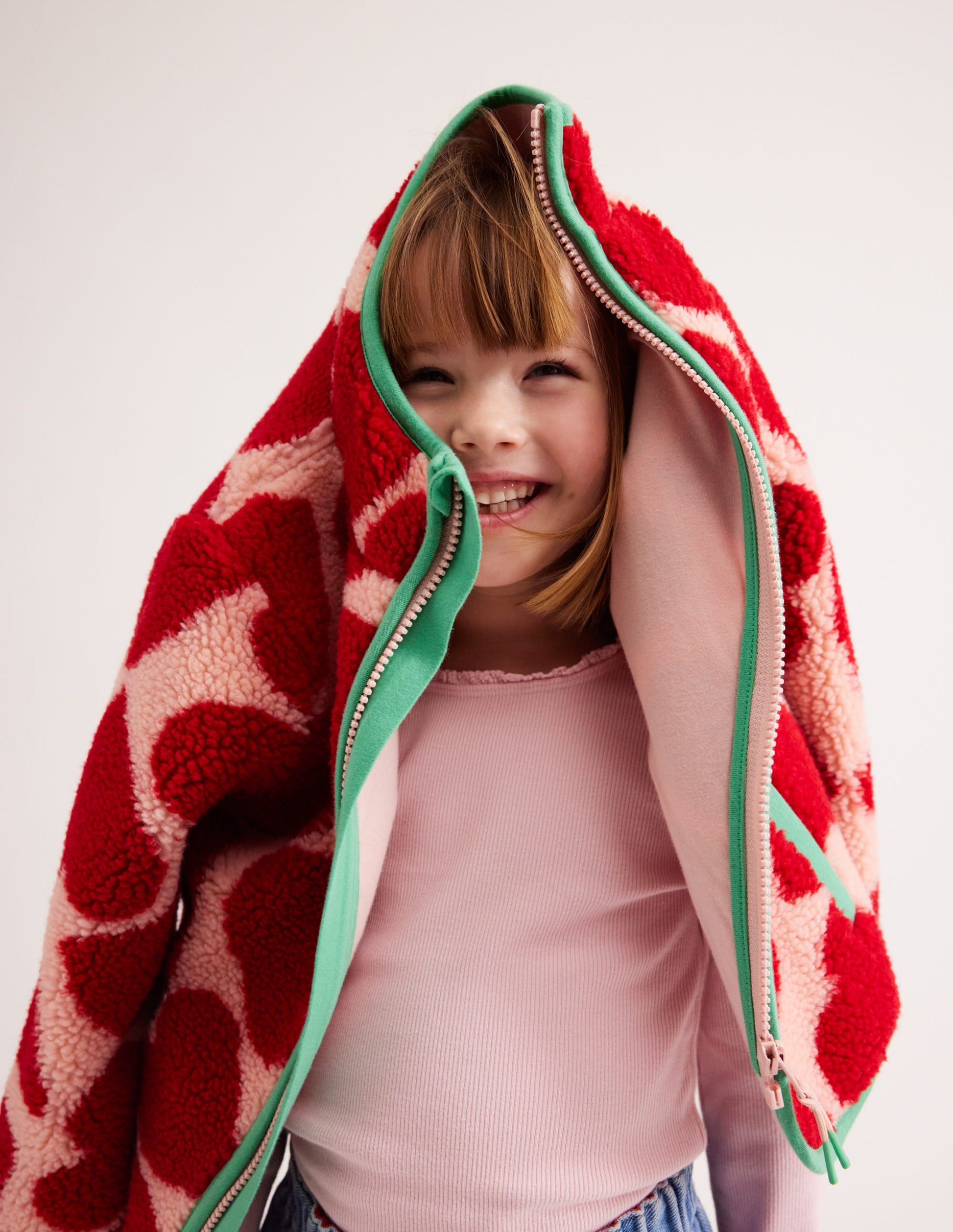 Zip Through Printed Fleece-Peach Skin Hearts-5