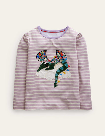 Appliqué Puff-Sleeve Top-Multi Floral Dragon-1