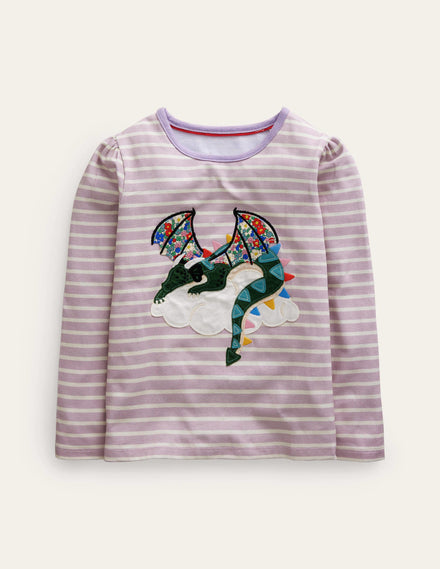 Appliqué Puff-Sleeve Top-Multi Floral Dragon