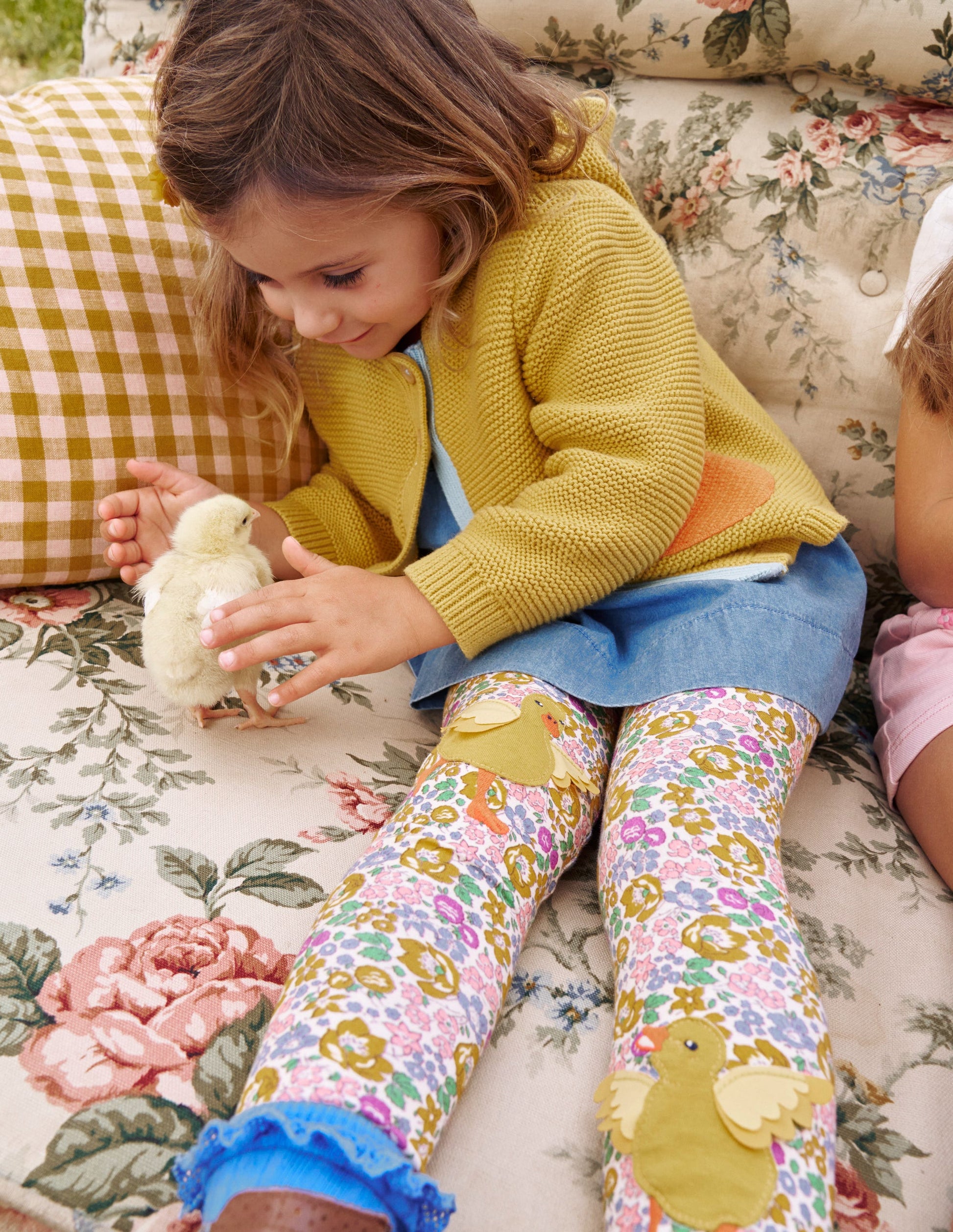 Appliqué Leggings-Yellow Spring Bloom-1