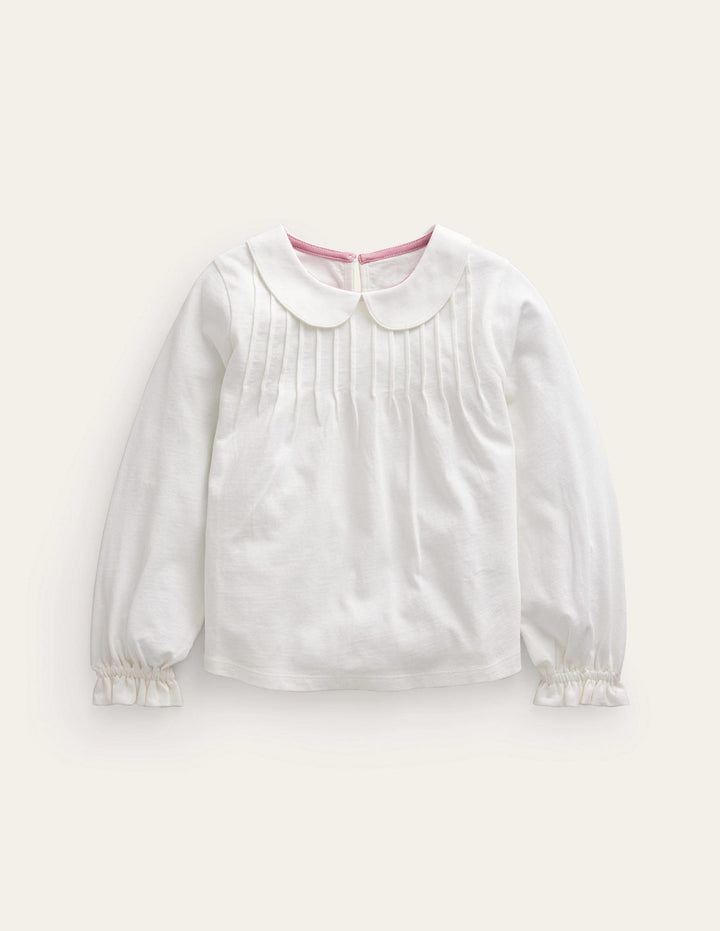 Collared Jersey Top-Ivory