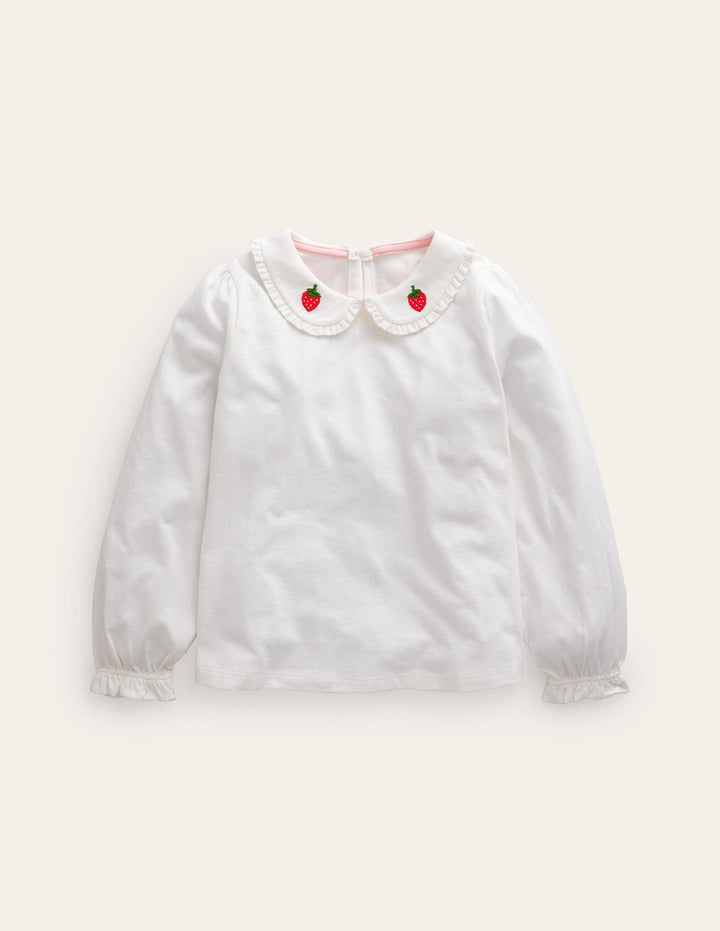 Collared Jersey Top-Ivory Strawberry