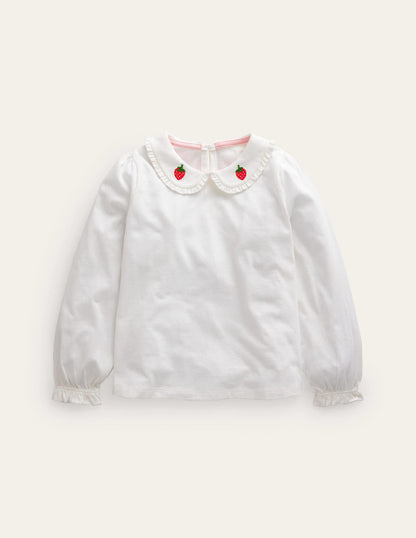 Collared Jersey Top-Ivory Strawberry-1