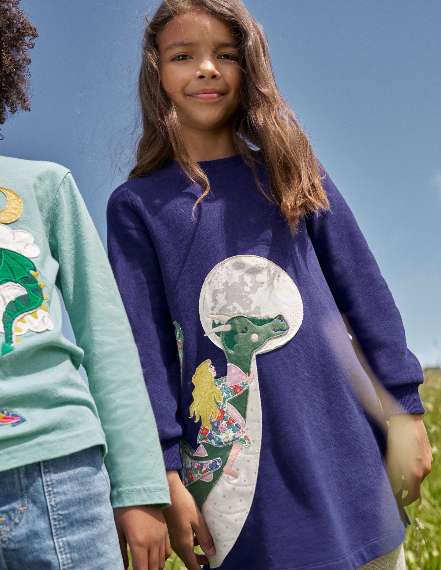 Cosy Appliqué Sweatshirt Dress-Navy Dragons