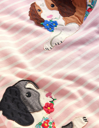 Cosy Appliqué Sweatshirt Dress-Ballet Pink/Ivory Dogs-3
