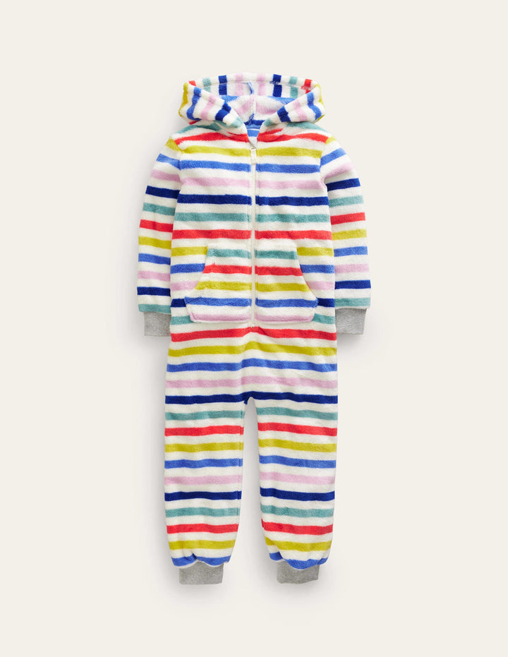 Cosy Fleece All-In-One-Multi Rainbow Stripe