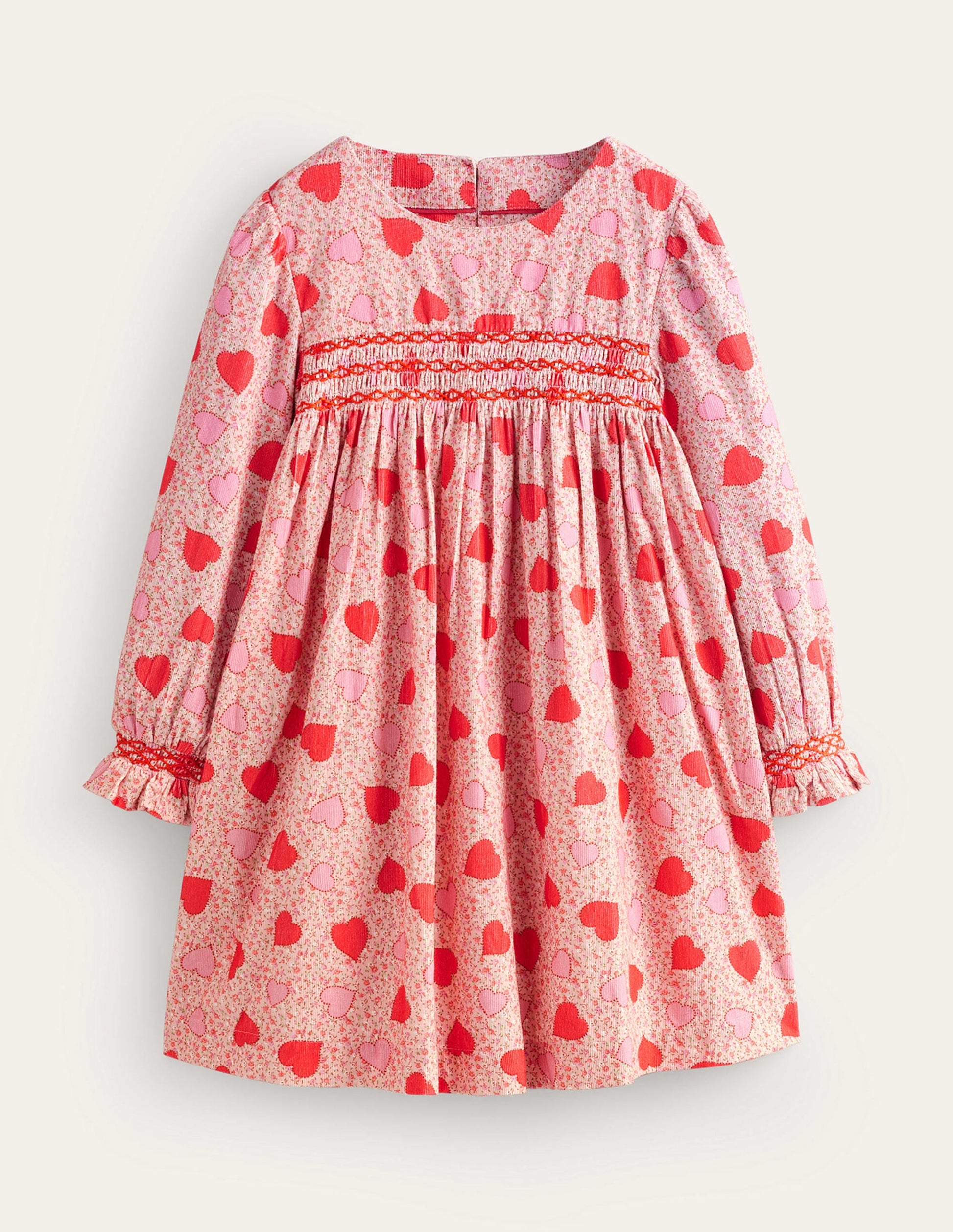 Cord Smocked Dress-Ballet Pink Heart Floral-1