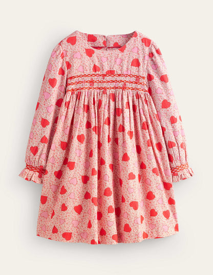 Cord Smocked Dress-Ballet Pink Heart Floral-1