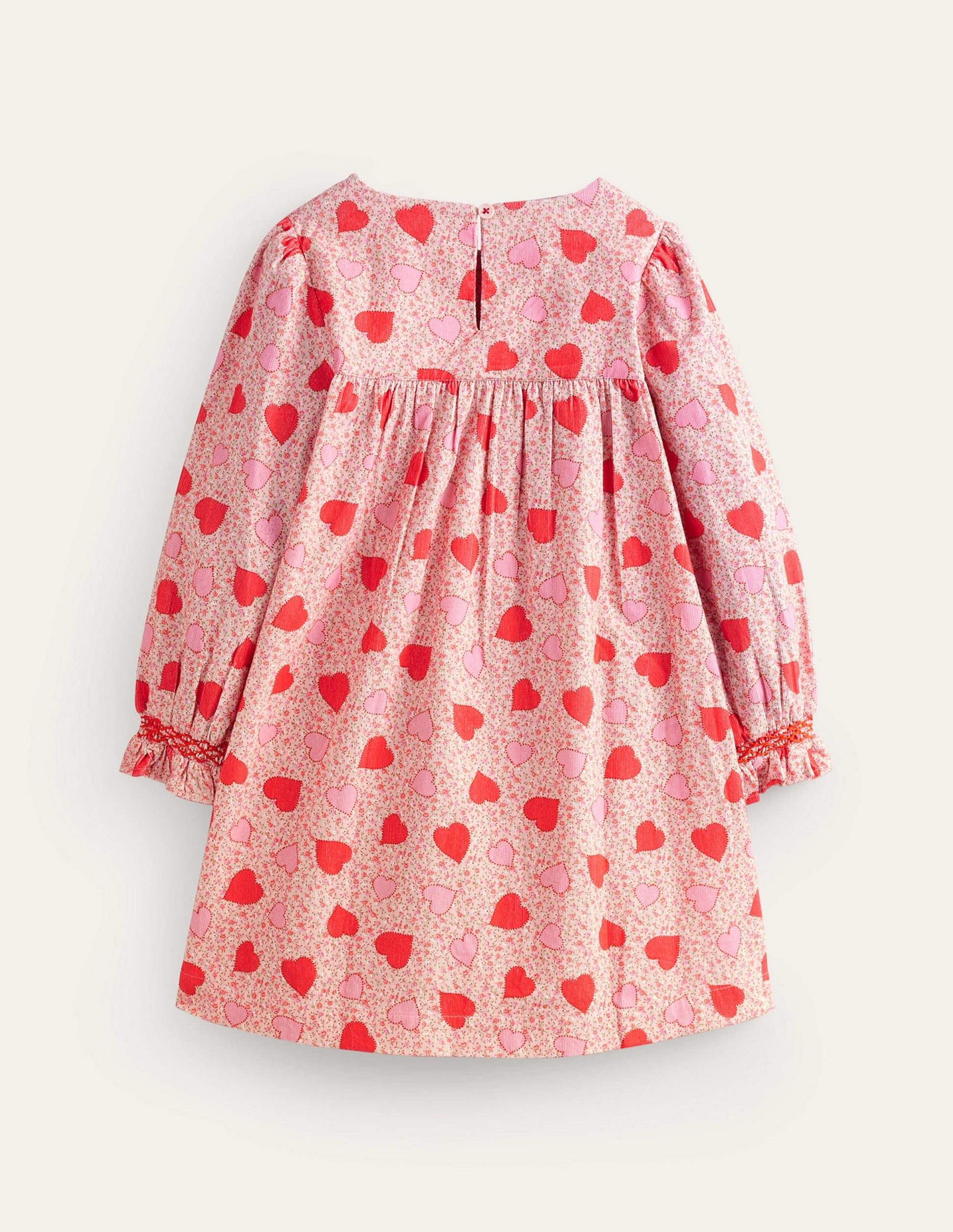 Cord Smocked Dress-Ballet Pink Heart Floral-2