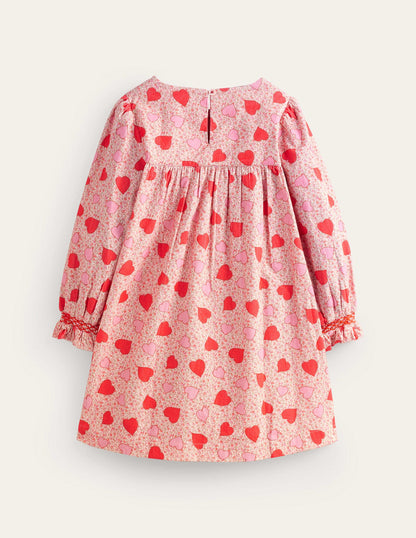 Cord Smocked Dress-Ballet Pink Heart Floral-2