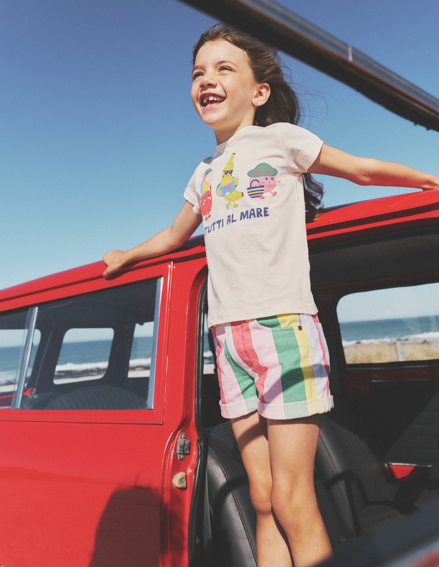 Denim Shorts-Multi Rainbow Stripe