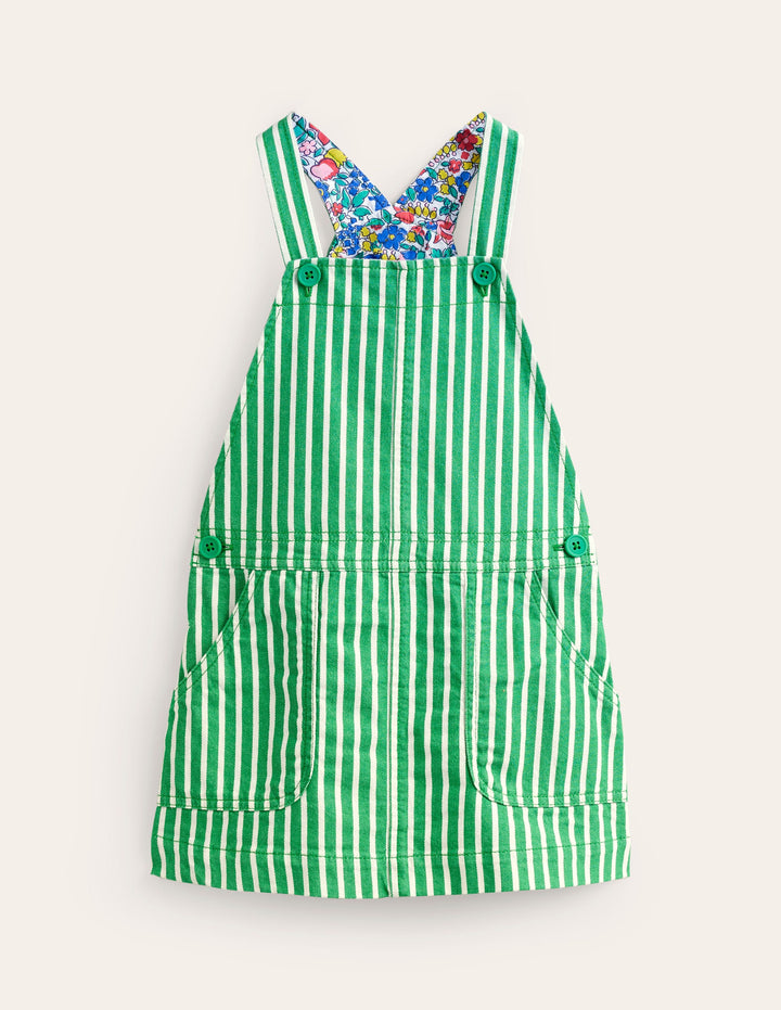 Dungaree Dress-Runner Bean / Ivory Stripe