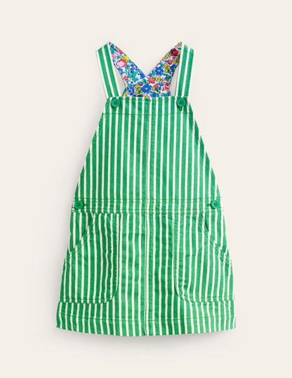 Dungaree Dress-Runner Bean / Ivory Stripe-1