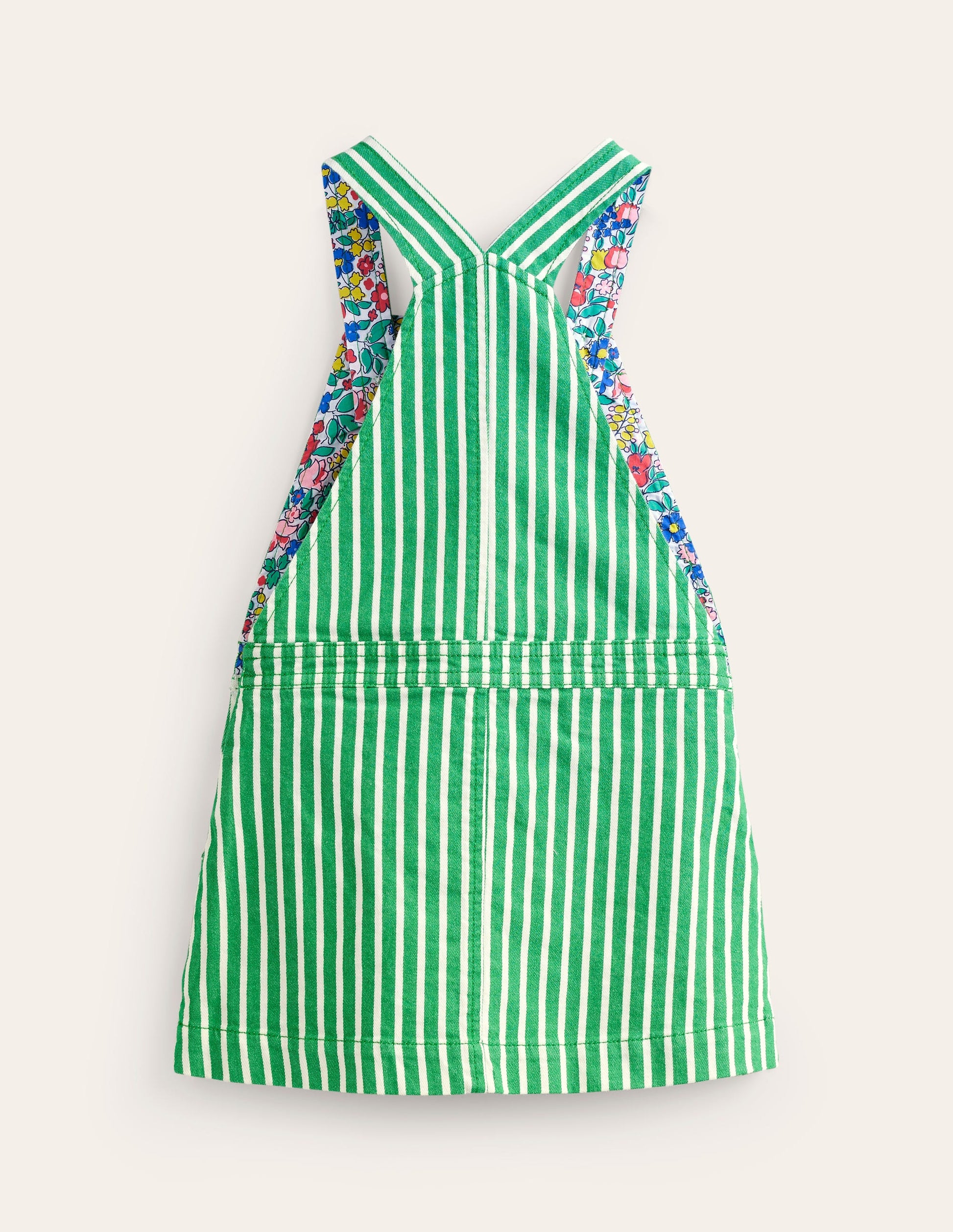 Dungaree Dress-Runner Bean / Ivory Stripe-2