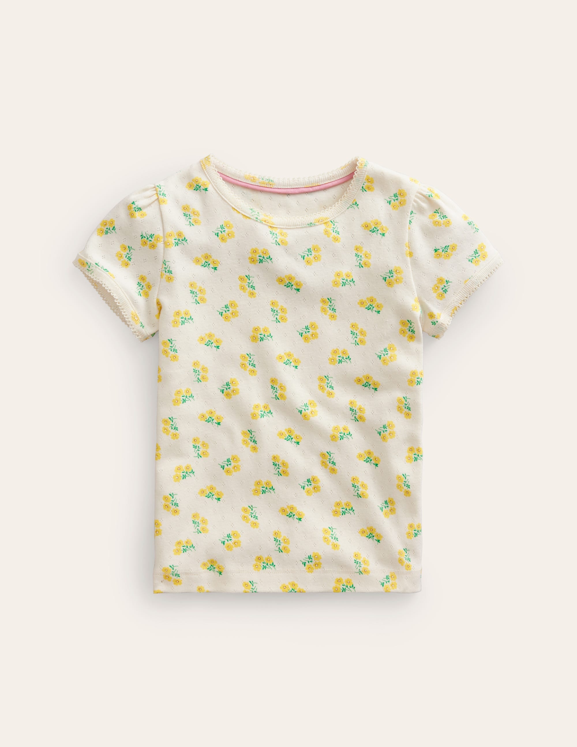 Short-sleeved Pointelle Top-Vanilla Pod Ditsy Floral - Image 1