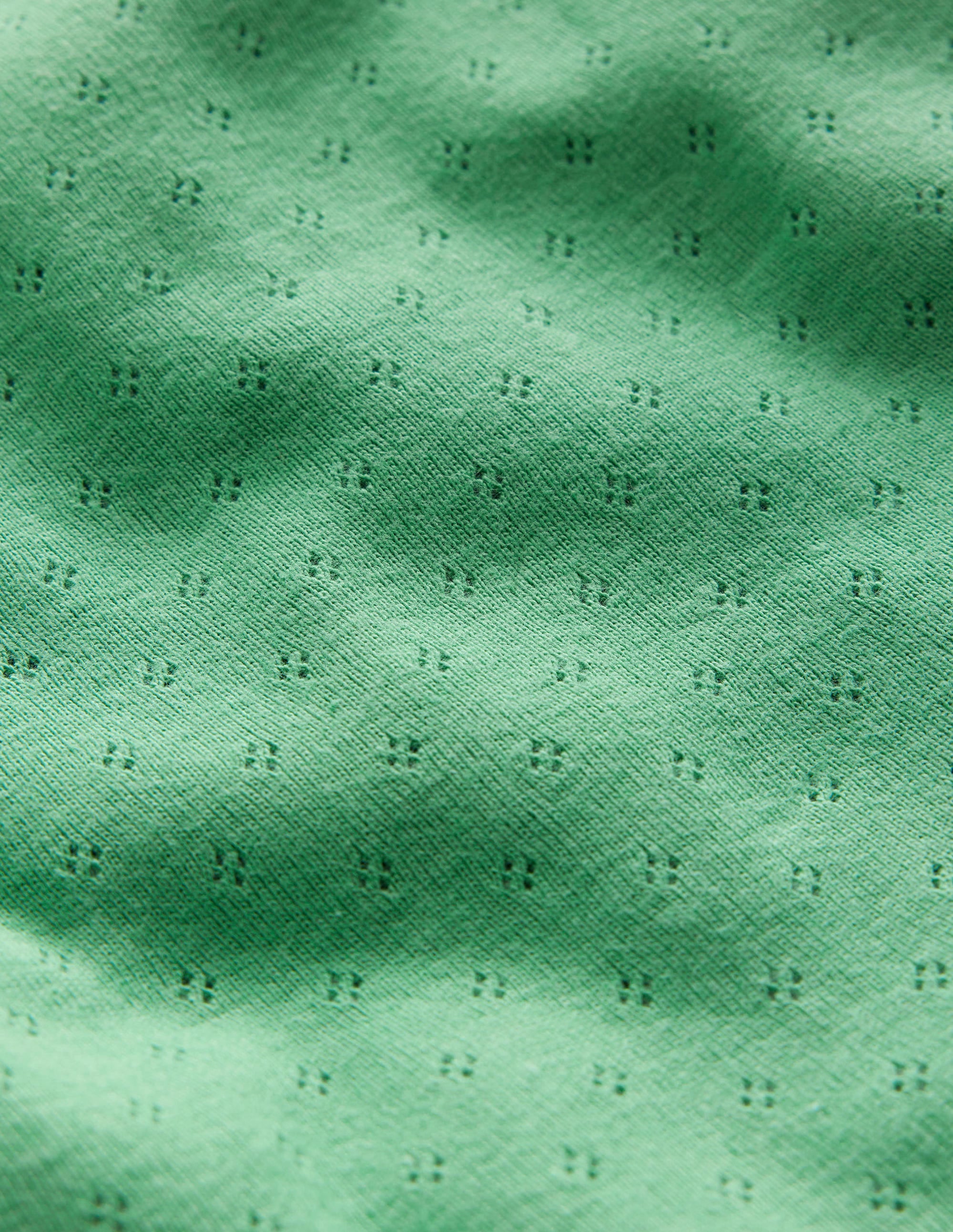 Short-sleeved Pointelle Top-Aloe Green - Image 3