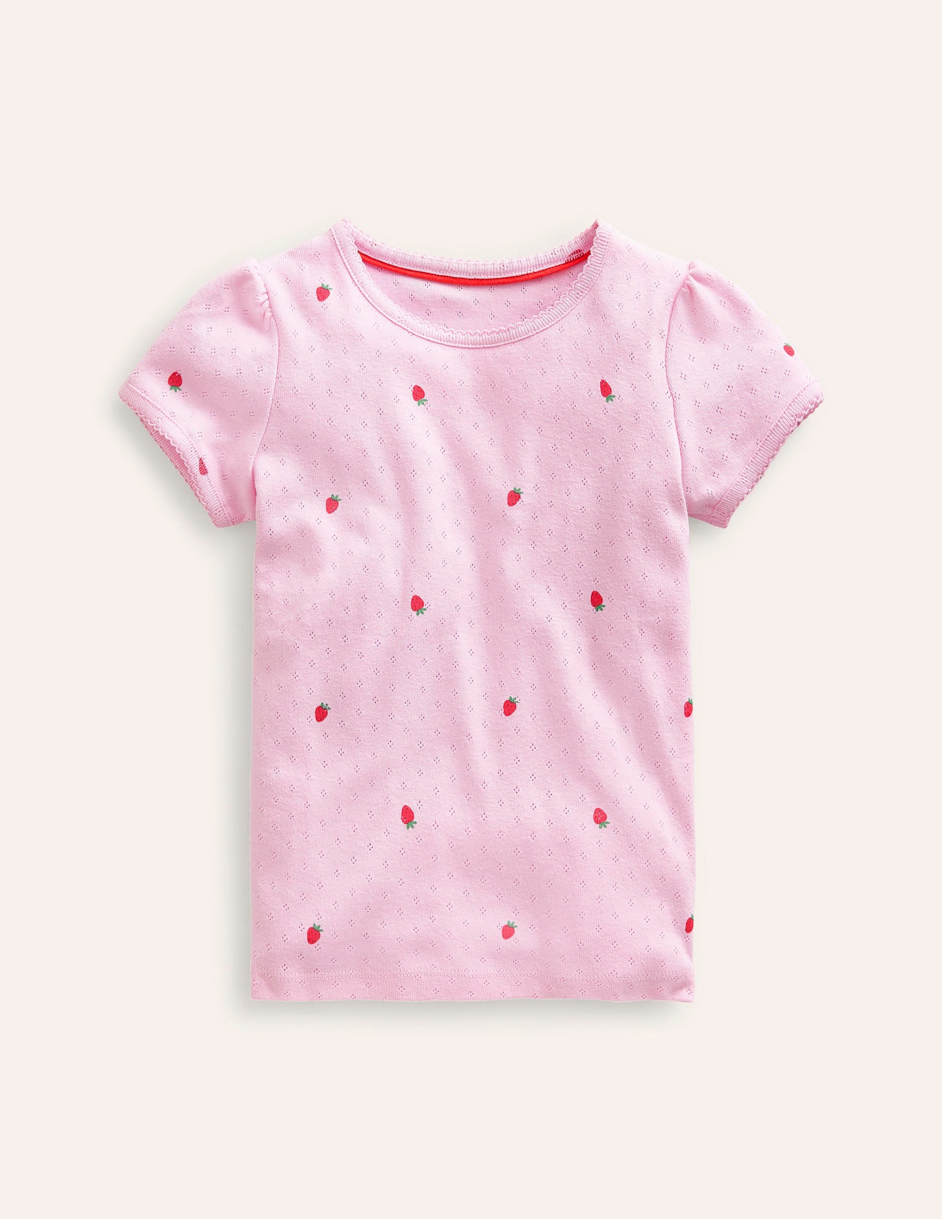 Short-sleeved Pointelle Top-Sweet Pea Pink Strawberries-1