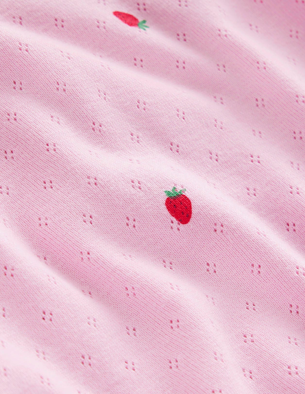 Short-sleeved Pointelle Top-Sweet Pea Pink Strawberries-3