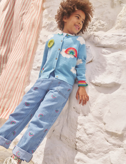 Denim Pull-on Jean-Scattered Rainbow Embroidery-4