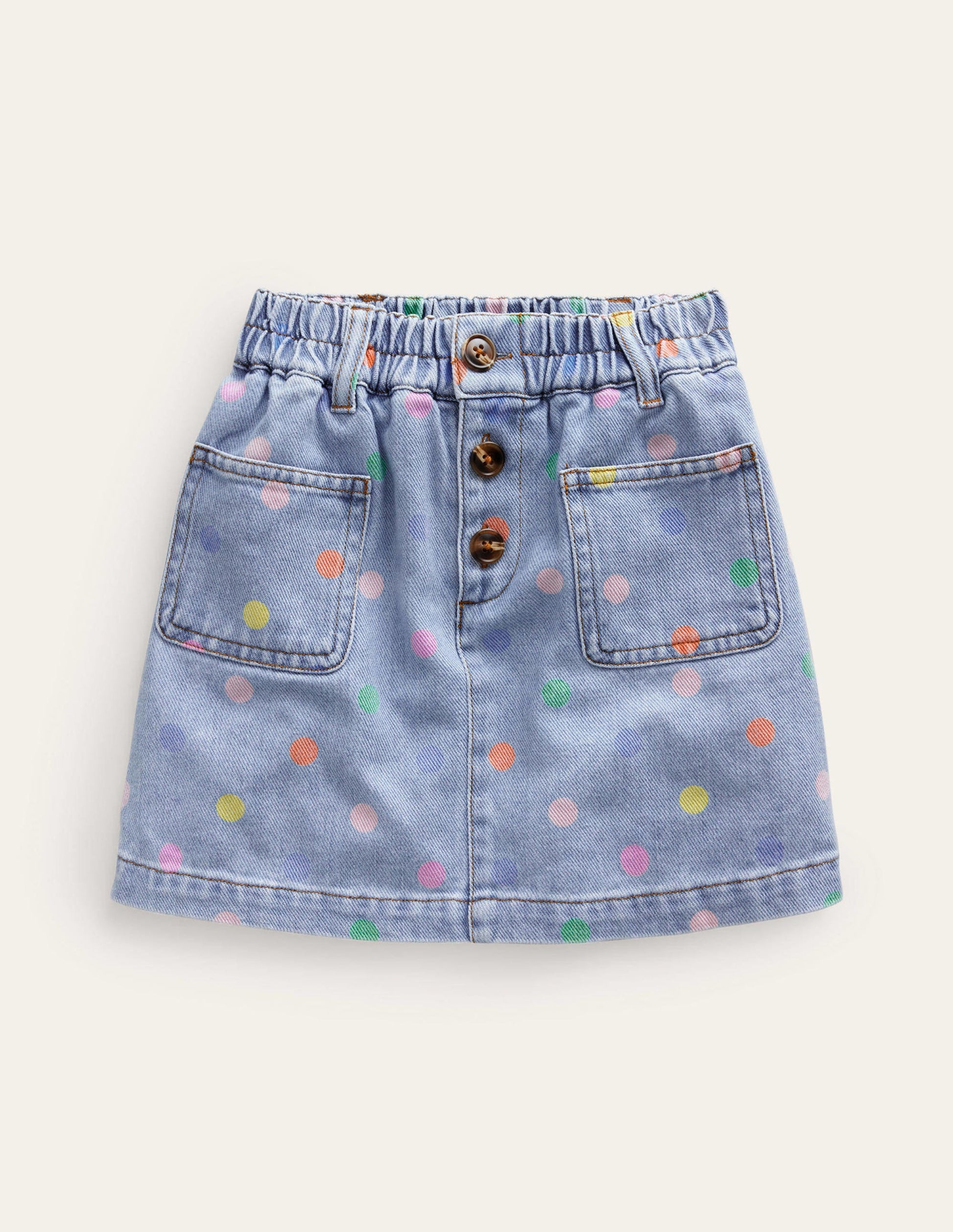 Button Pull-on Mini Skirt-Denim Multi Spot-1
