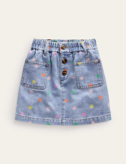 Button Pull-on Mini Skirt-Denim Multi Spot-1