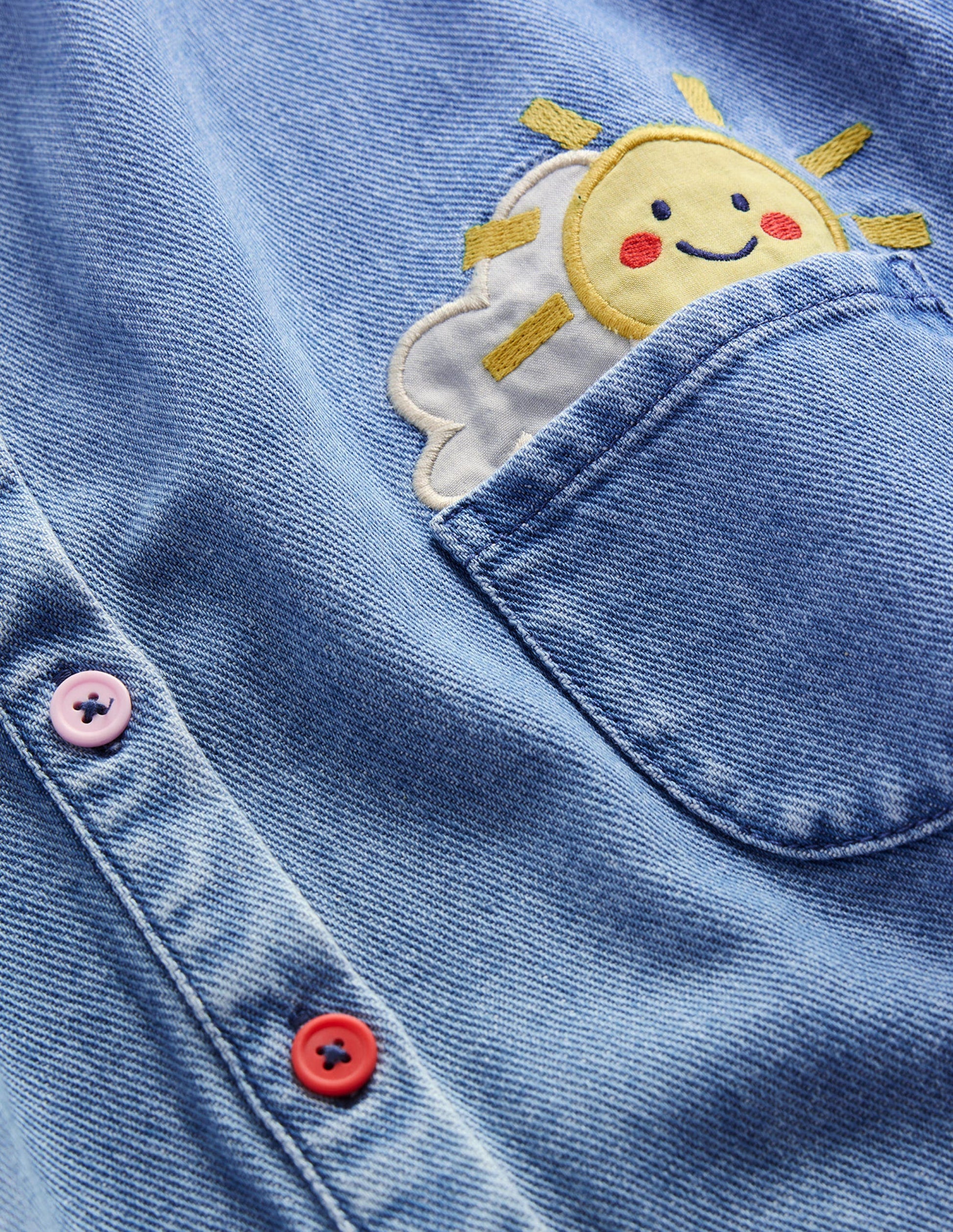 Appliqué Shirt Dress-Mid Vintage Denim Weather-4