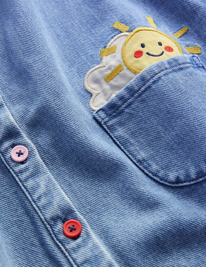 Appliqué Shirt Dress-Mid Vintage Denim Weather-4