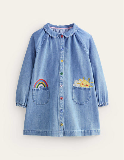 Appliqué Shirt Dress-Mid Vintage Denim Weather-2