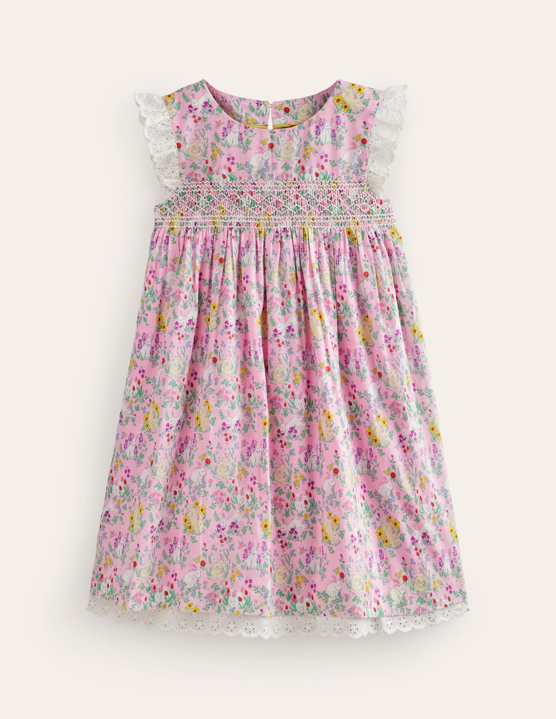 Smocked Lace Trim Dress-Sweet Pea Bunny Meadow-1
