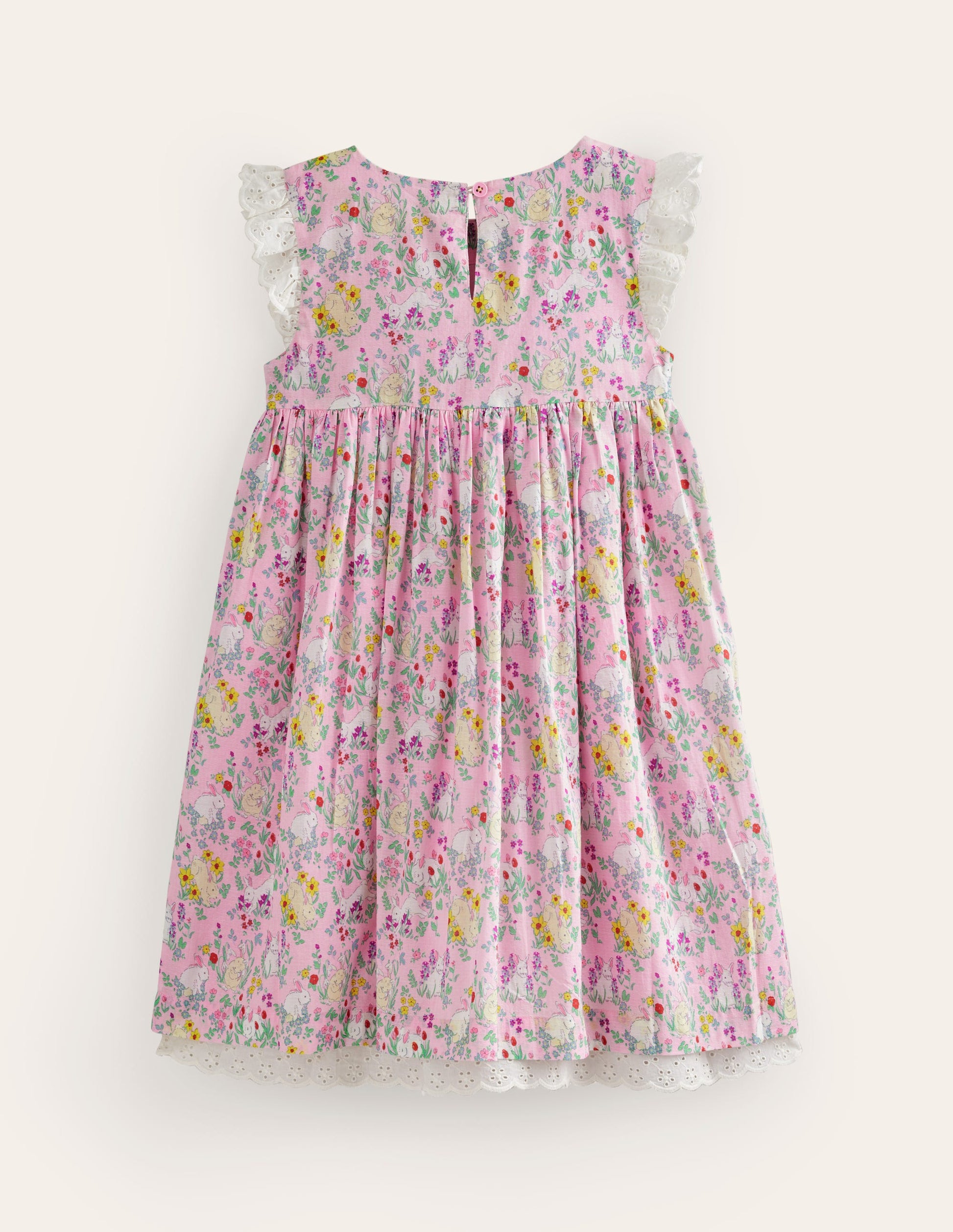 Smocked Lace Trim Dress-Sweet Pea Bunny Meadow-2