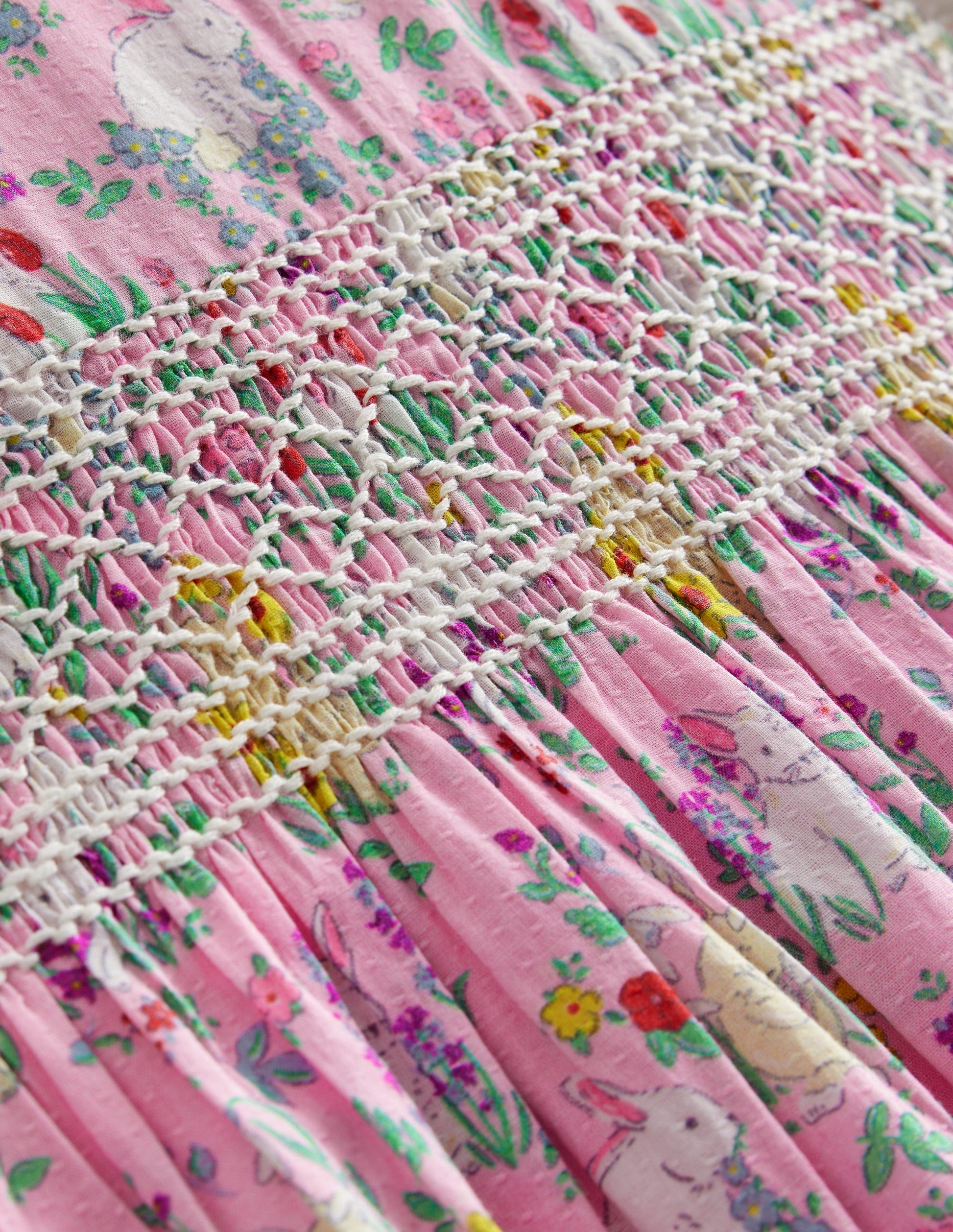 Smocked Lace Trim Dress-Sweet Pea Bunny Meadow-3