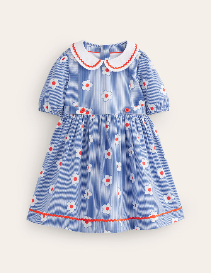 Collared Sailor Dress-Bluejay Daisy Stripe