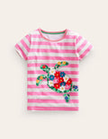 Short Sleeve Appliqué T-shirt-Cosmos Pink/Ivory Turtle