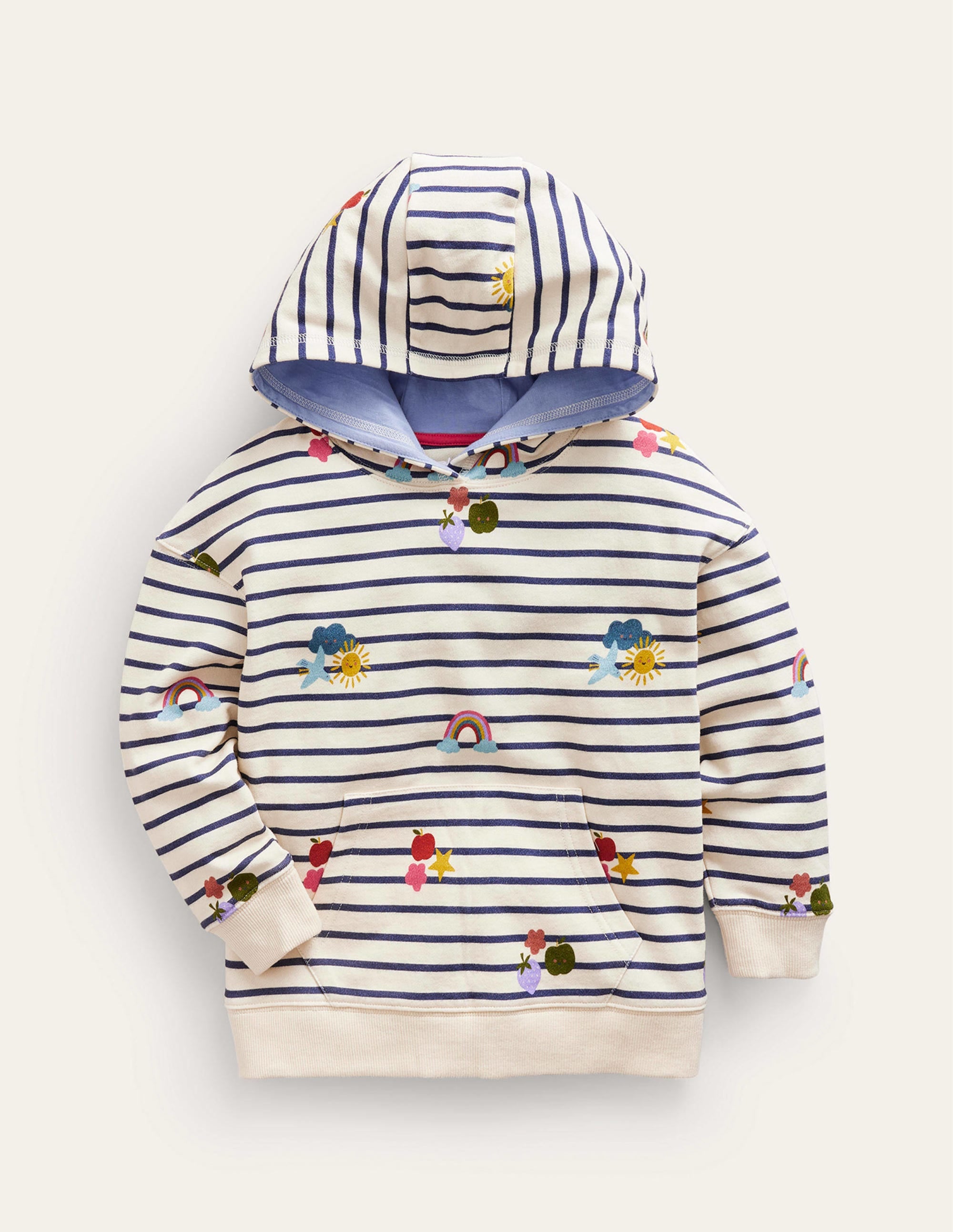Printed Hoodie-Stripe Rainbow Clouds - Image 1