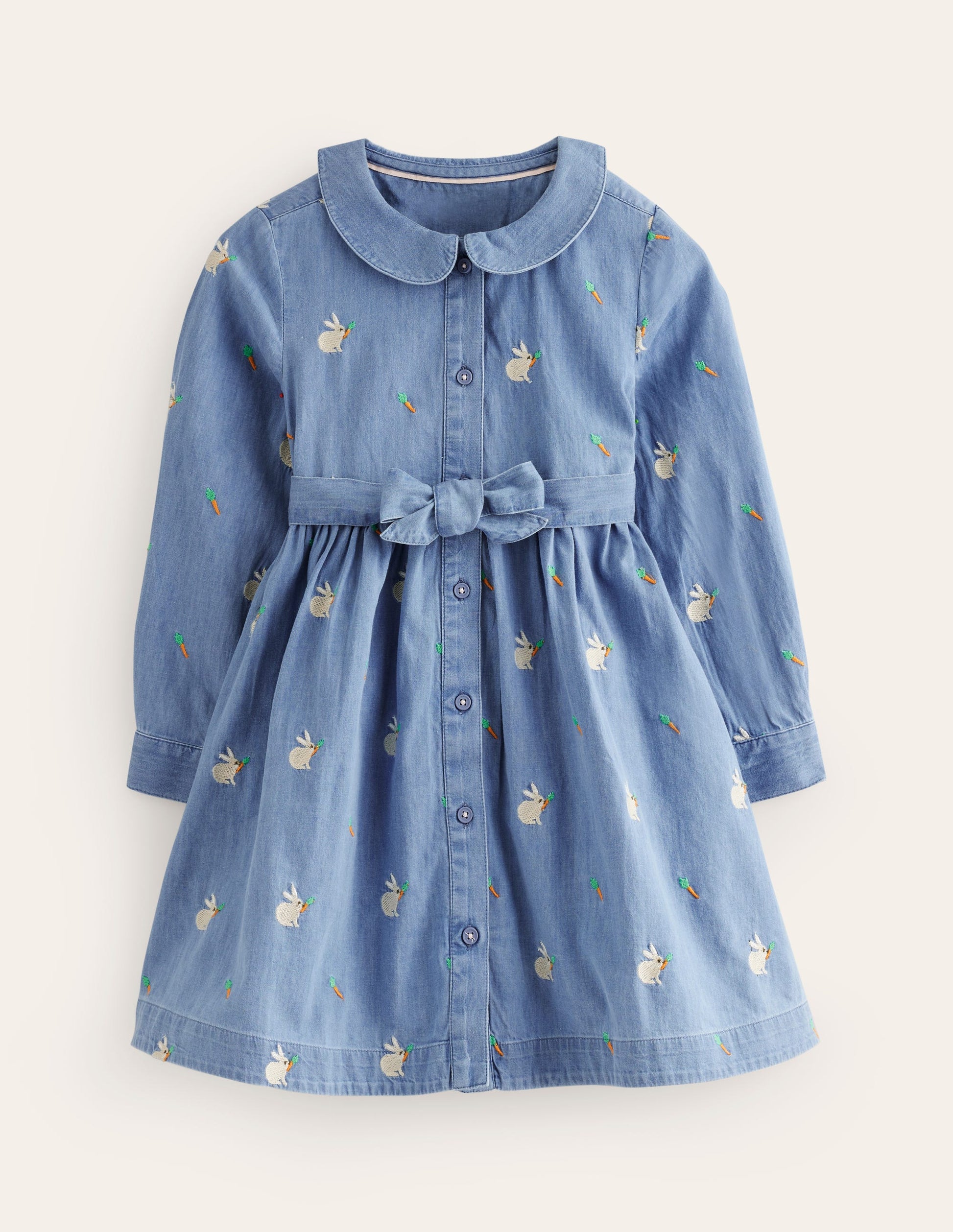 Embroidered Shirt Dress-Chambray Bunnies-1