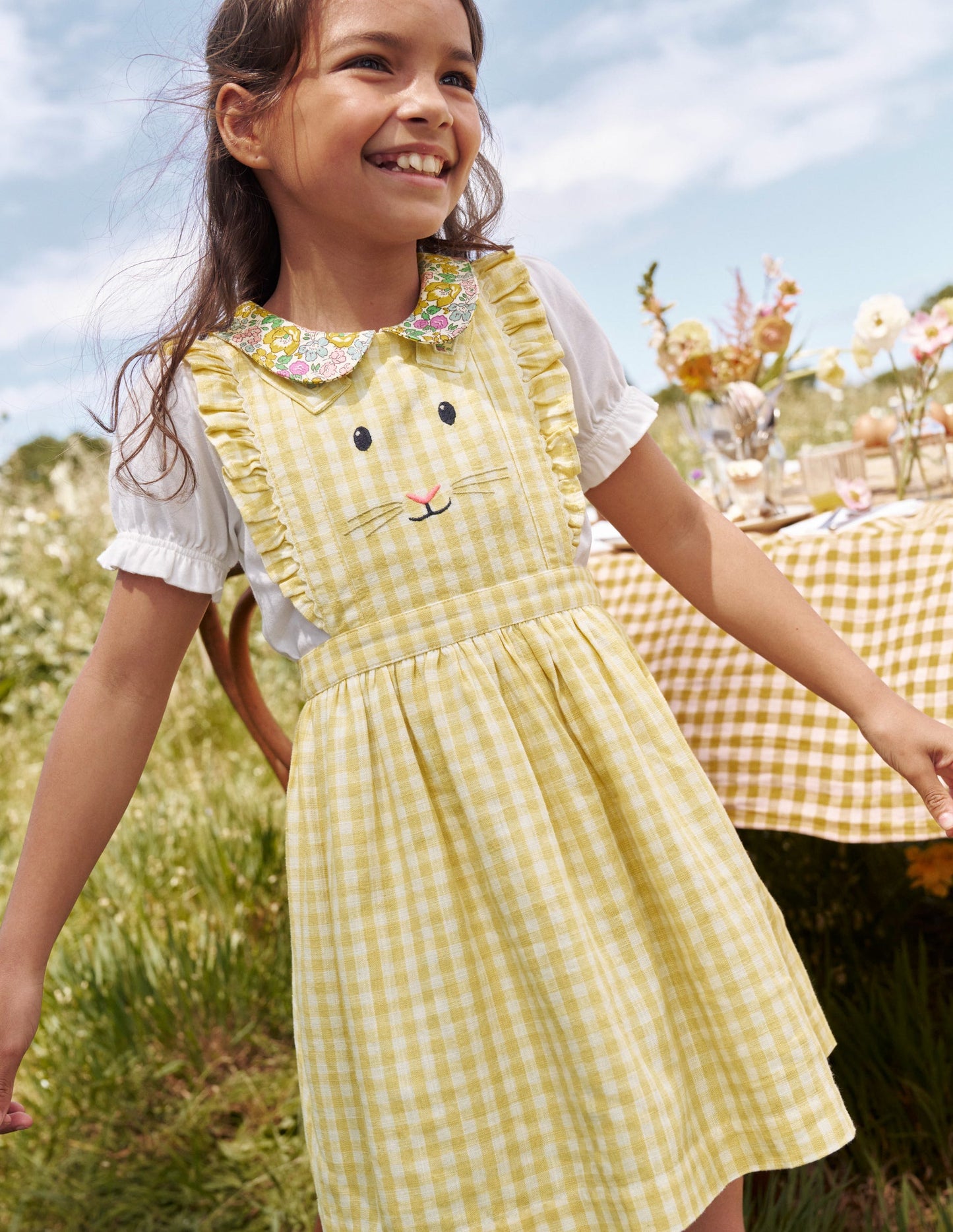 Charming Pinafore Dress-Honey / Ivory Stripe Bunny