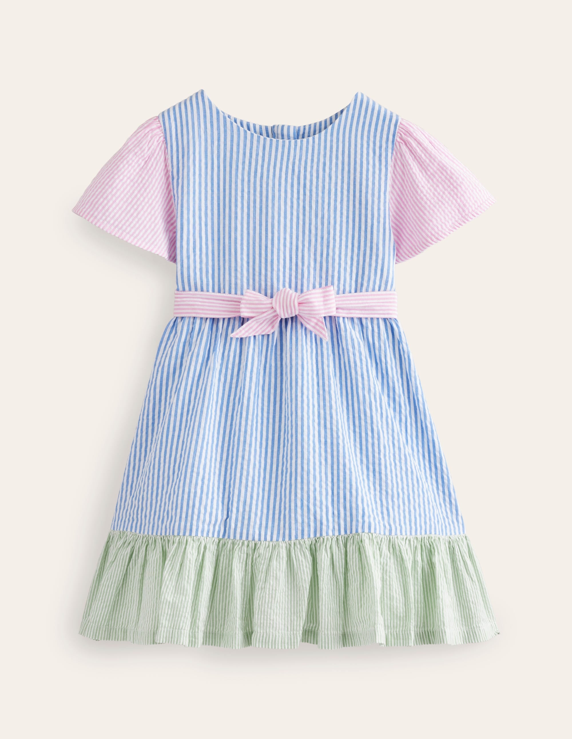 Hotchpotch Seersucker Dress-Multi Ticking Stripes - Image 1