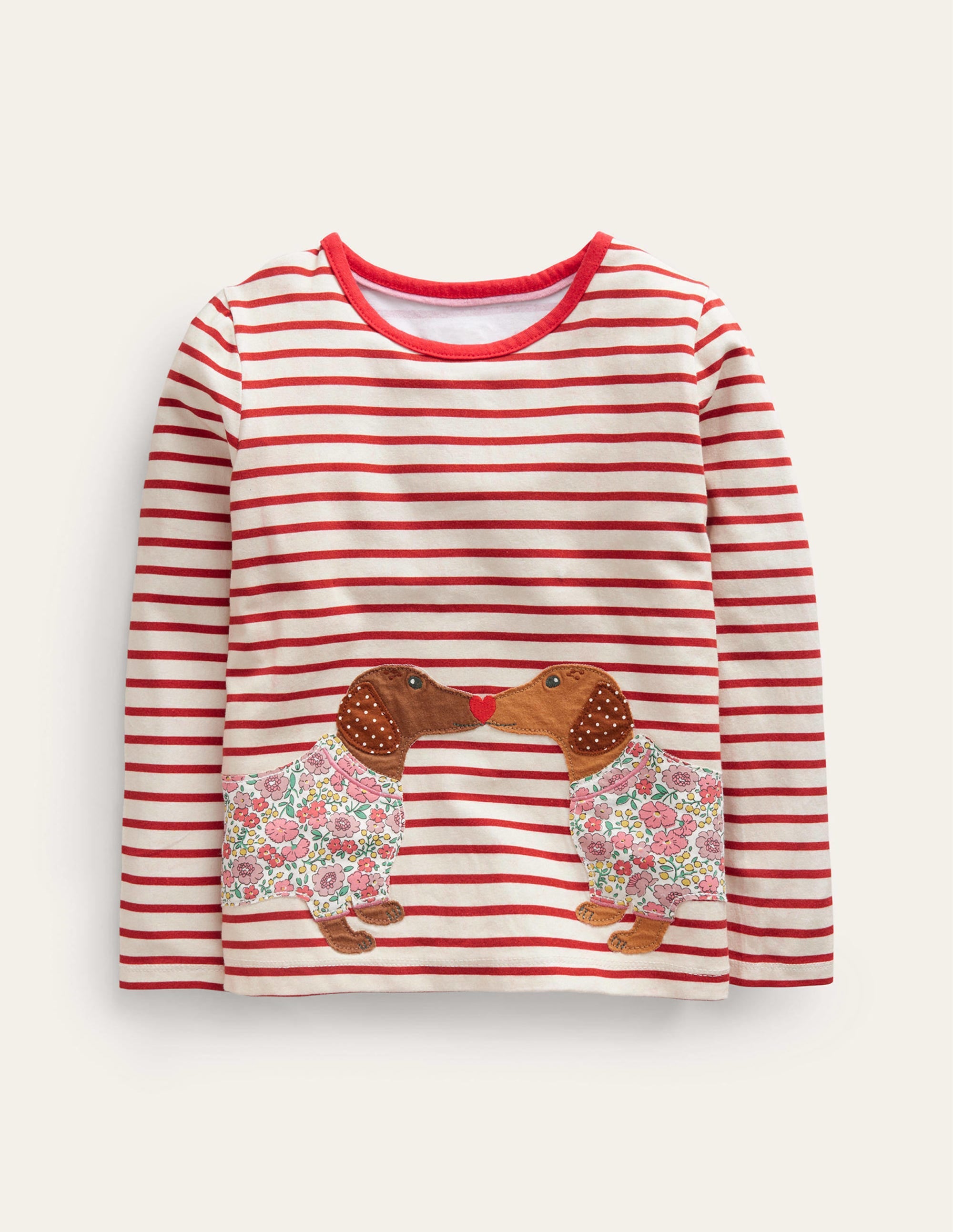 Front & Back Appliqué T-shirt-Firecracker/Ivory Dogs - Image 1