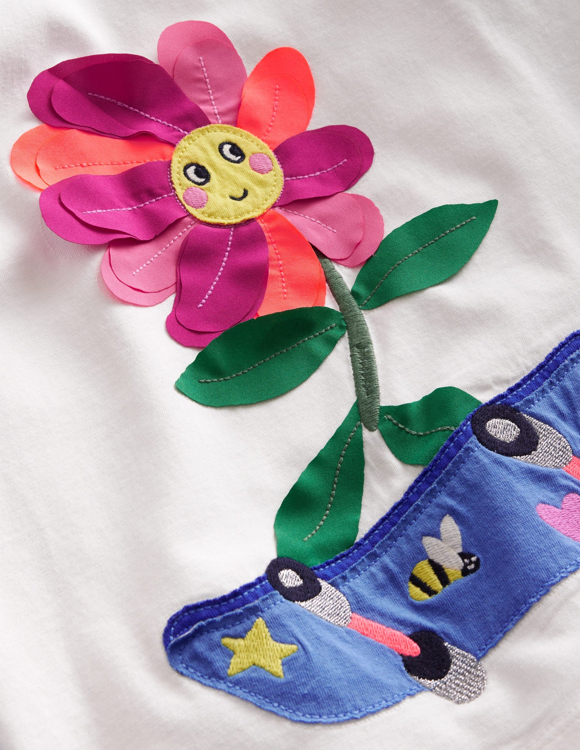 Raglan Appliqué T-Shirt-Surf Blue/Vanilla Pod Flower-3