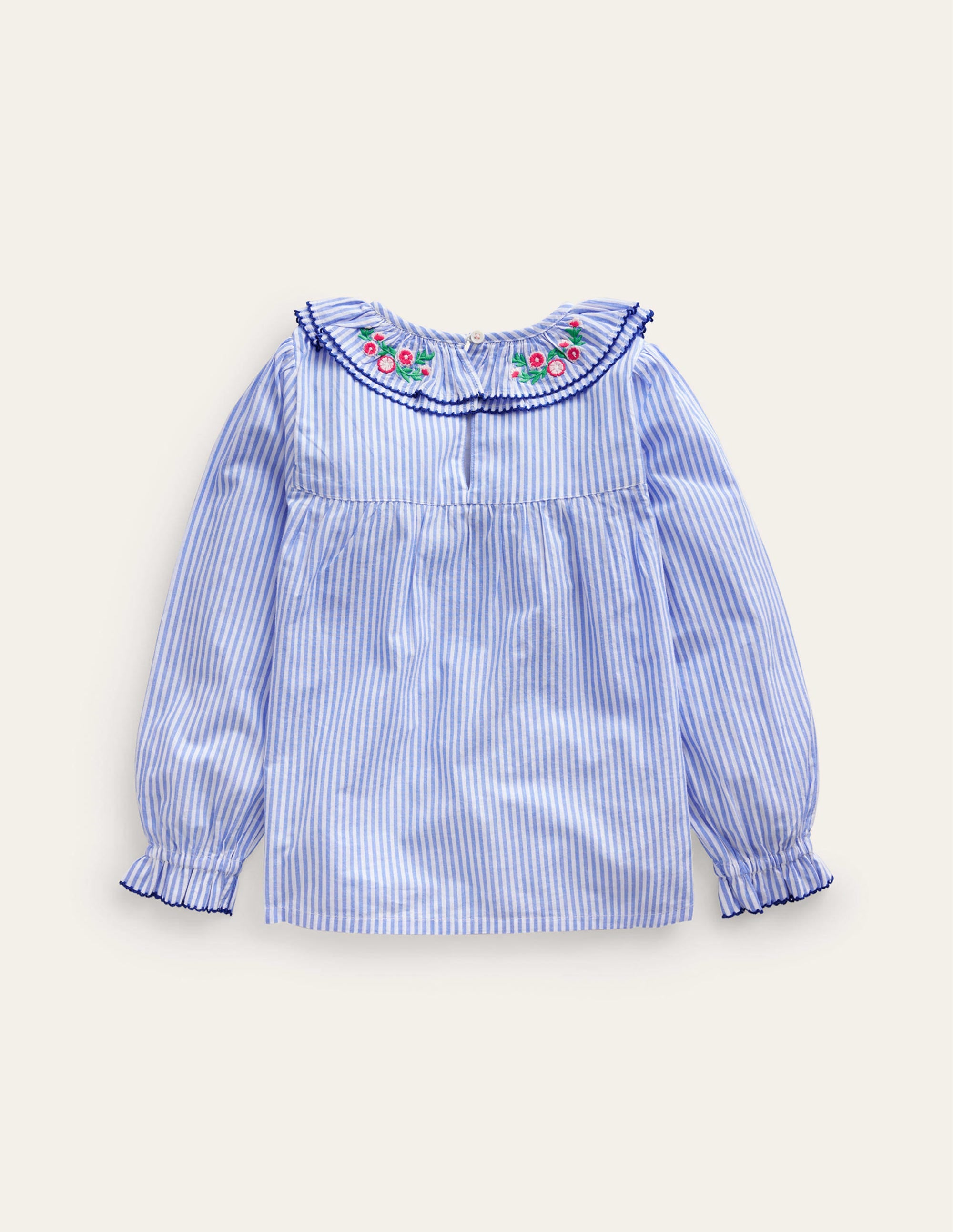 Embroidered Collar Top-Surf Blue / Ivory Stripe - Image 2