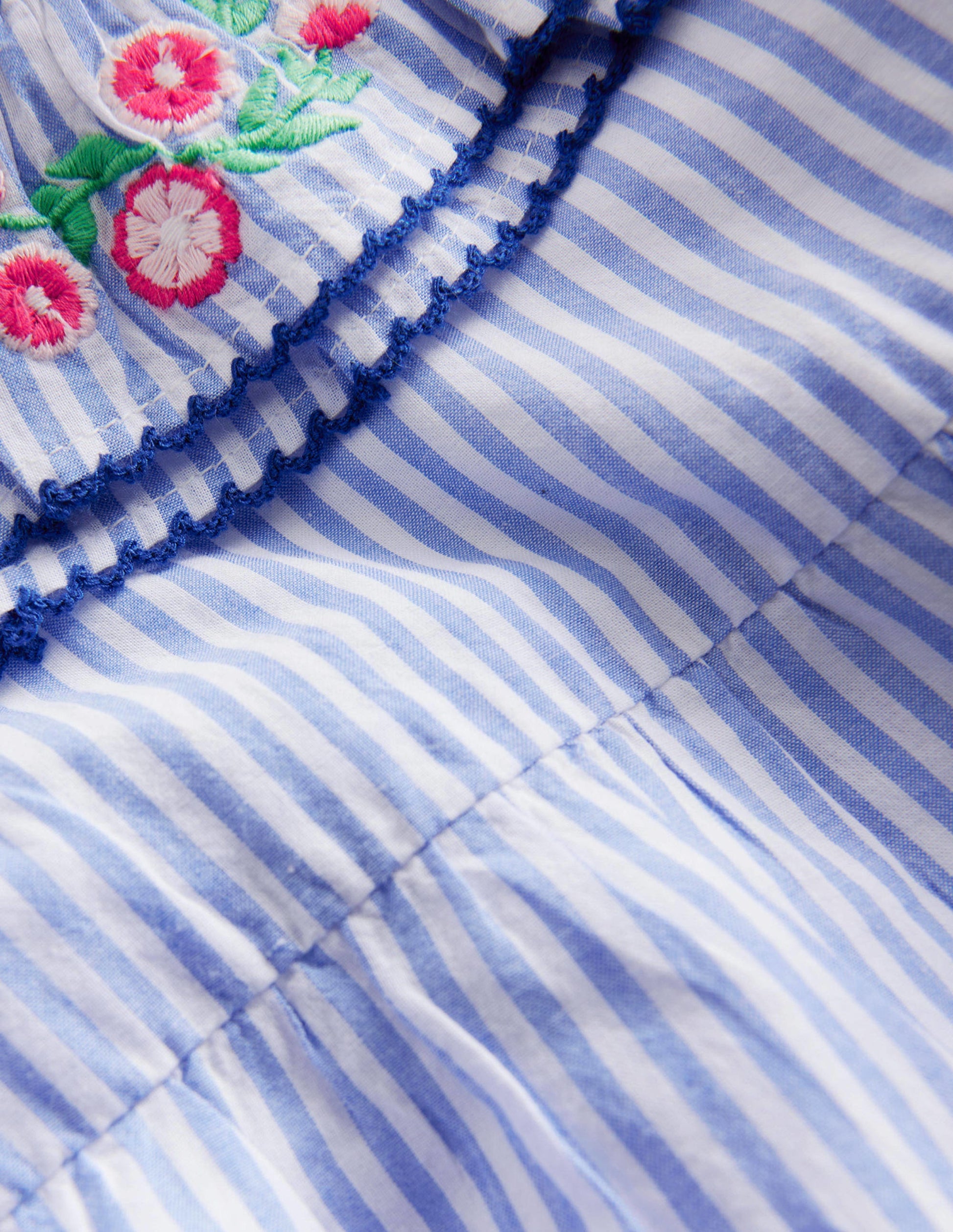 Embroidered Collar Top-Surf Blue / Ivory Stripe-3