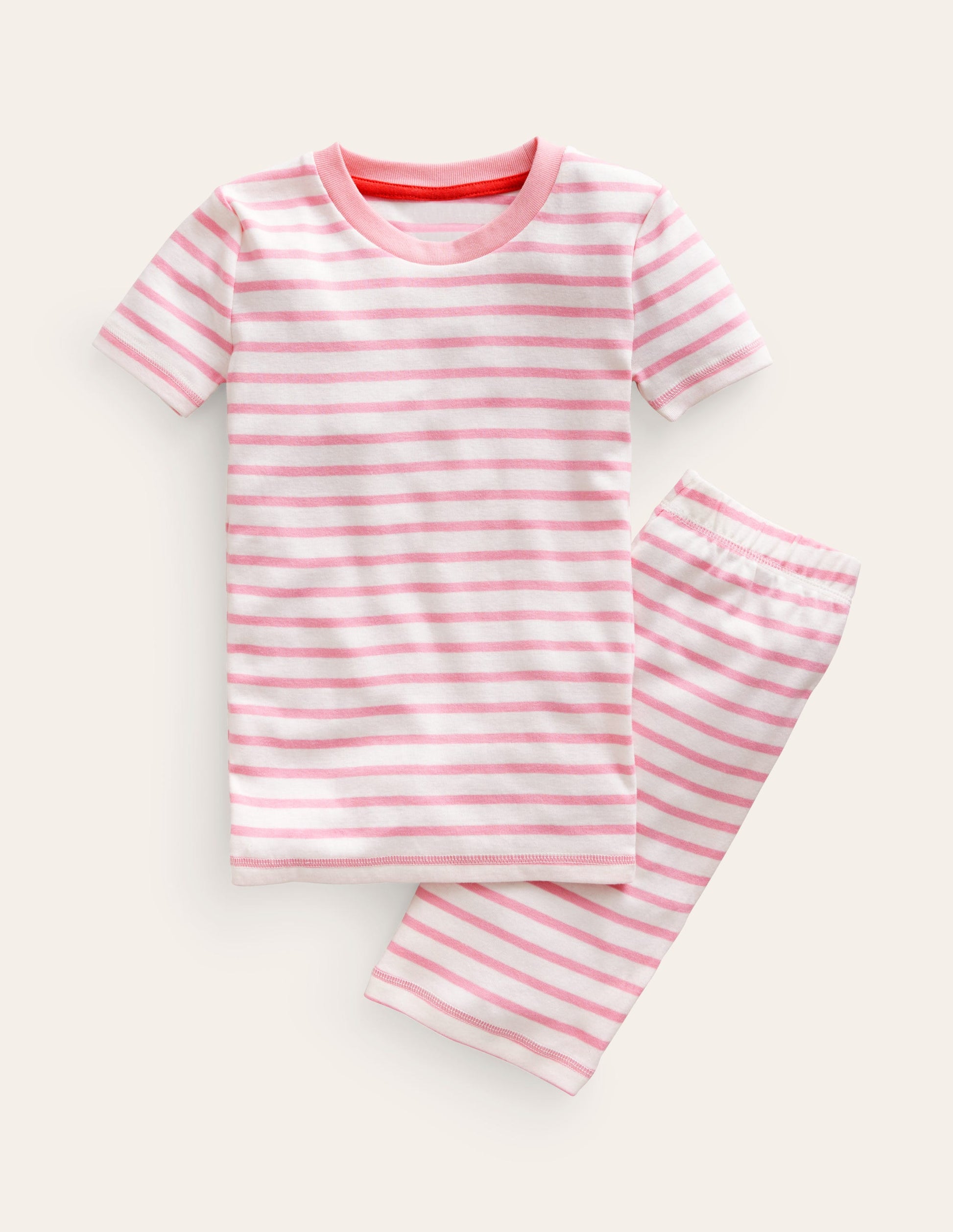 Snug Striped Short Pyjamas-Ivory/Pink Pin Breton-1