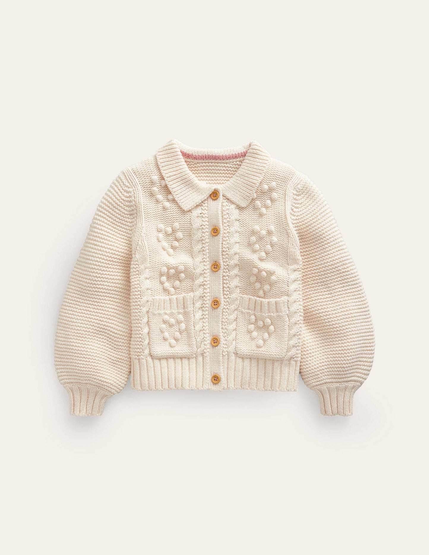Chunky Collared Cardigan-Ecru Marl