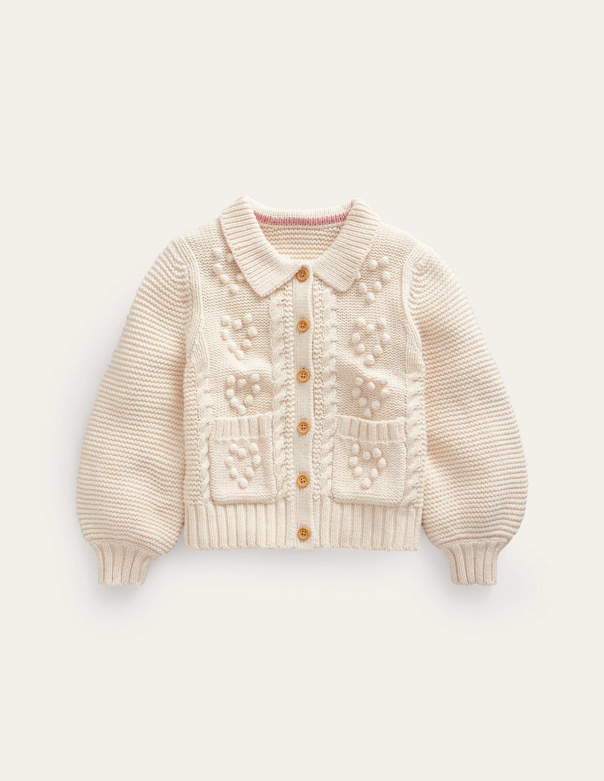 Chunky Collared Cardigan-Ecru Marl-1