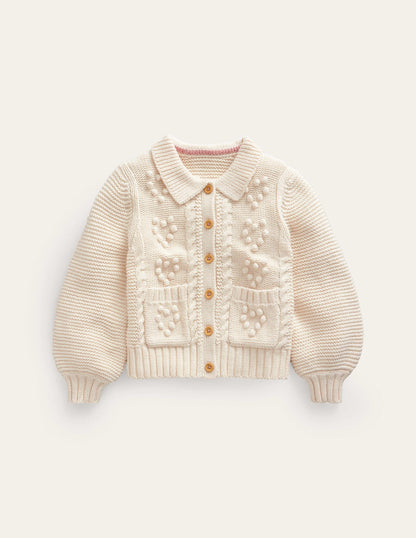 Chunky Collared Cardigan-Ecru Marl-1