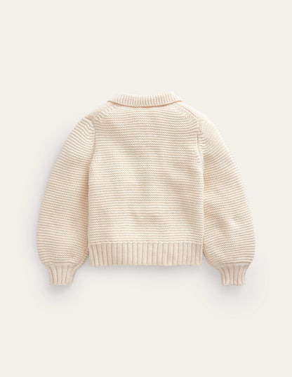 Chunky Collared Cardigan-Ecru Marl-2