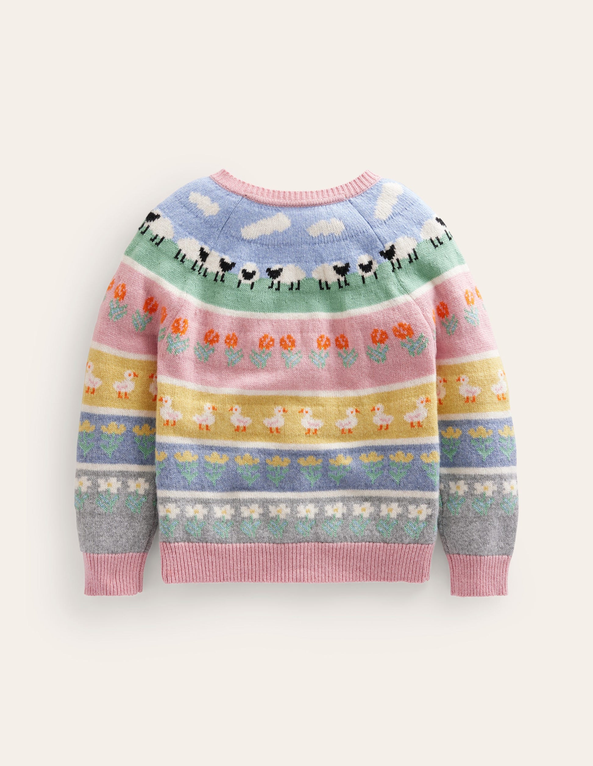 Fair Isle Cardigan-Almond Pink Easter Animals-2